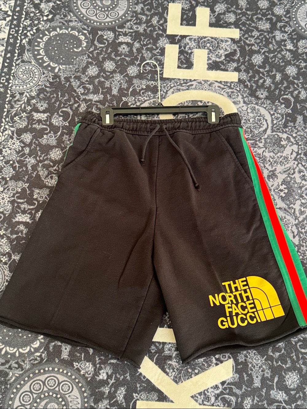 The North Face Black Athletic Shorts with Red & Green Side Stripes